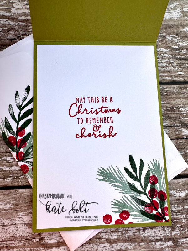 Inside of Christmas card made using the Christmas Season Stamp set from Stampin Up by Kate at inkstampshare