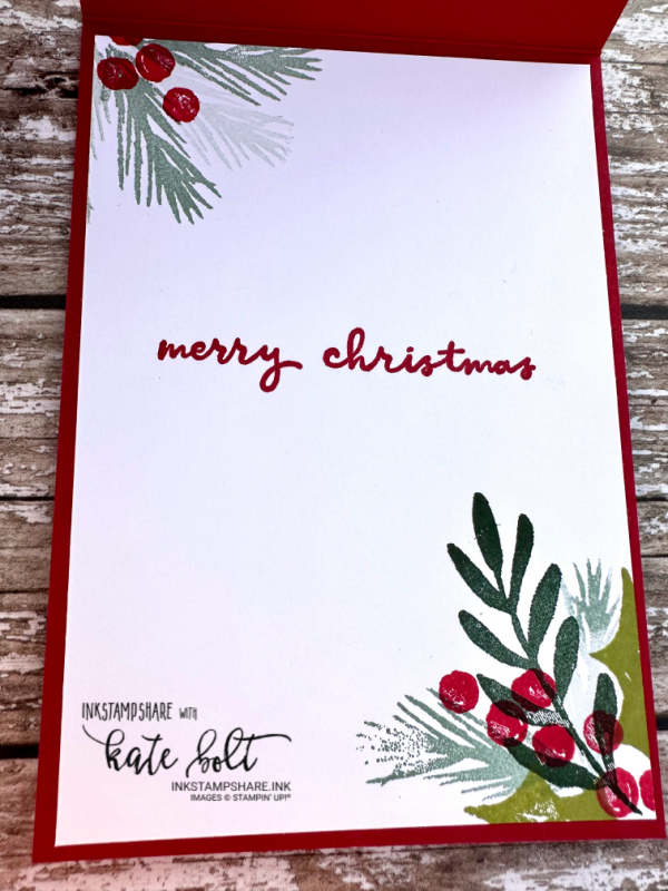 Inside of Christmas card made using the Christmas Season Stamp set from Stampin Up by Kate at inkstampshare